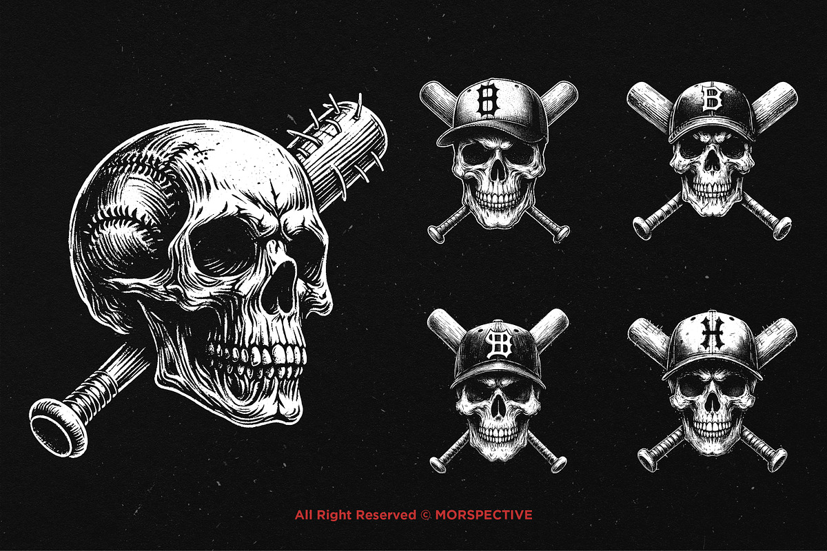 10 Bundle Dark Art Skull Bat Basebal, an Illustration by Morspective (Photo 3 of 7)