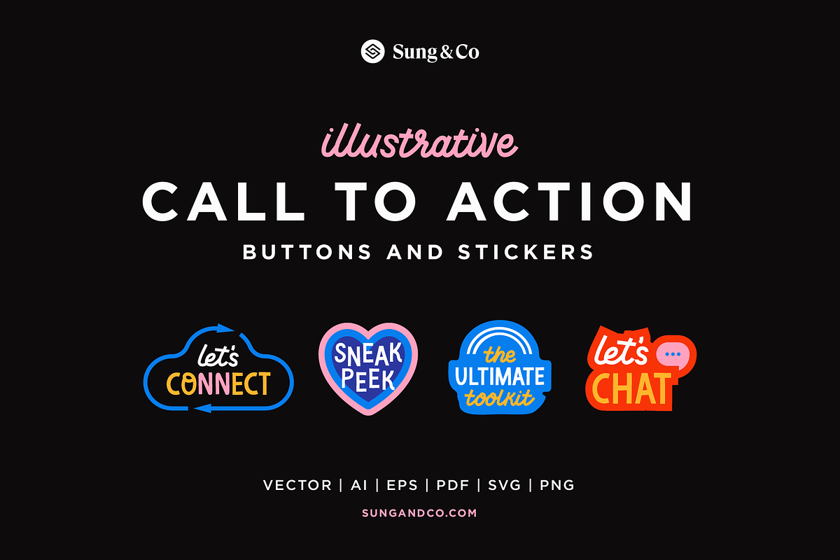Illustrative Call to Action Stickers, a Templates & Theme by sungandco (Photo 1 of 7)