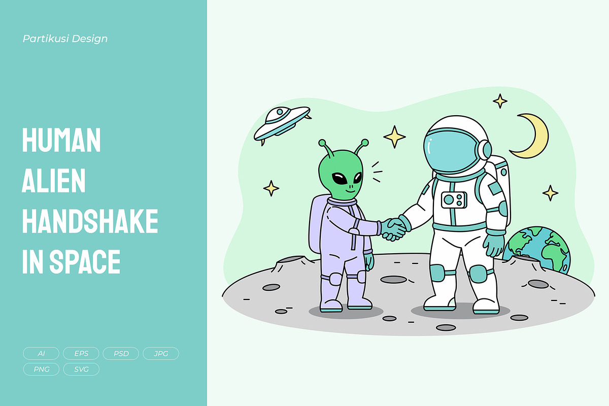 Human Alien Handshake in Space, an Object Illustration by Partikusi Design (Photo 1 of 3)