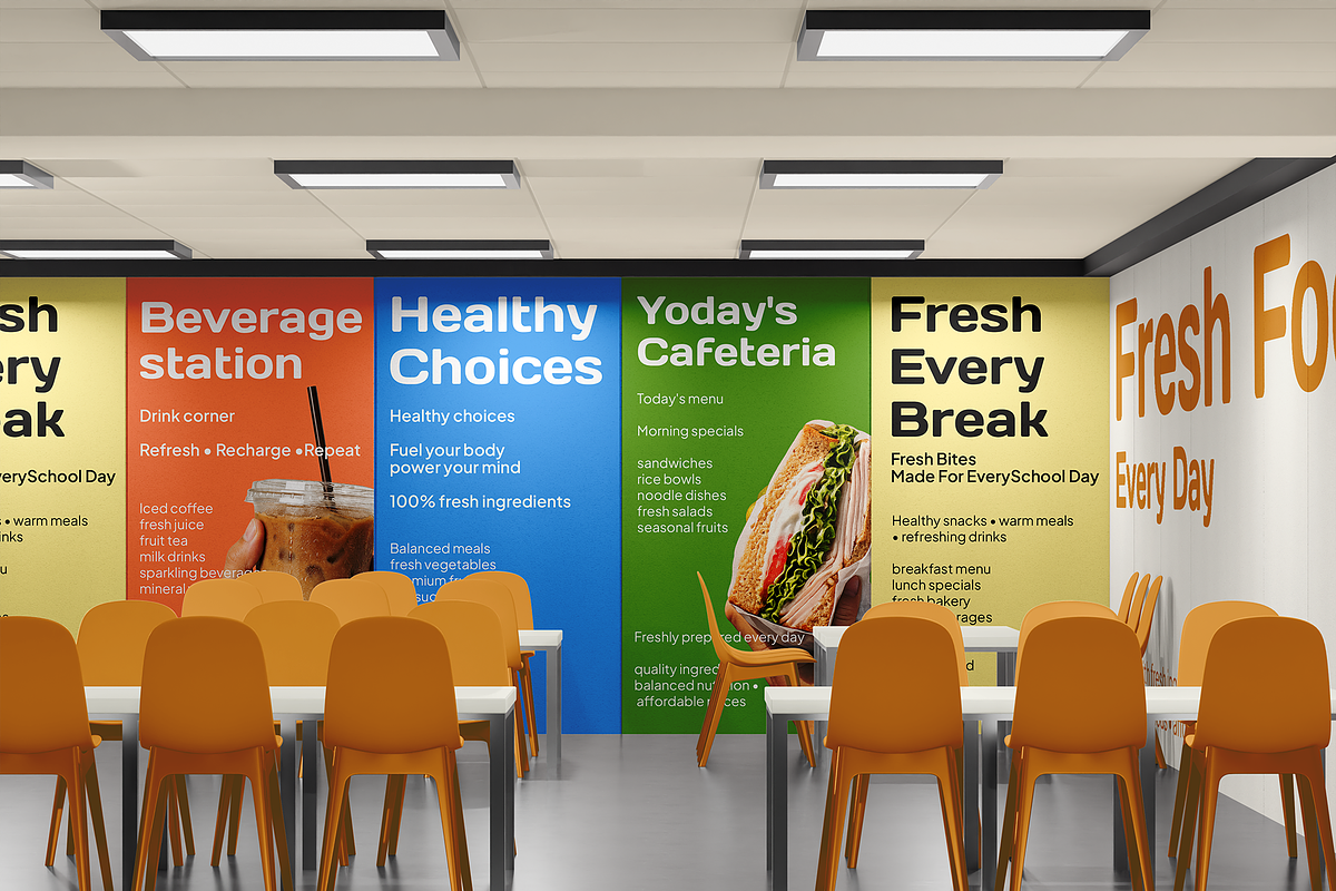 School Cafetaria Wall Mockup, an Advertising Mockup by Bartama Graphic (Photo 2 of 5)