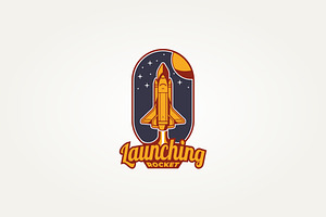 Rocket Launch Retro Badge Logo