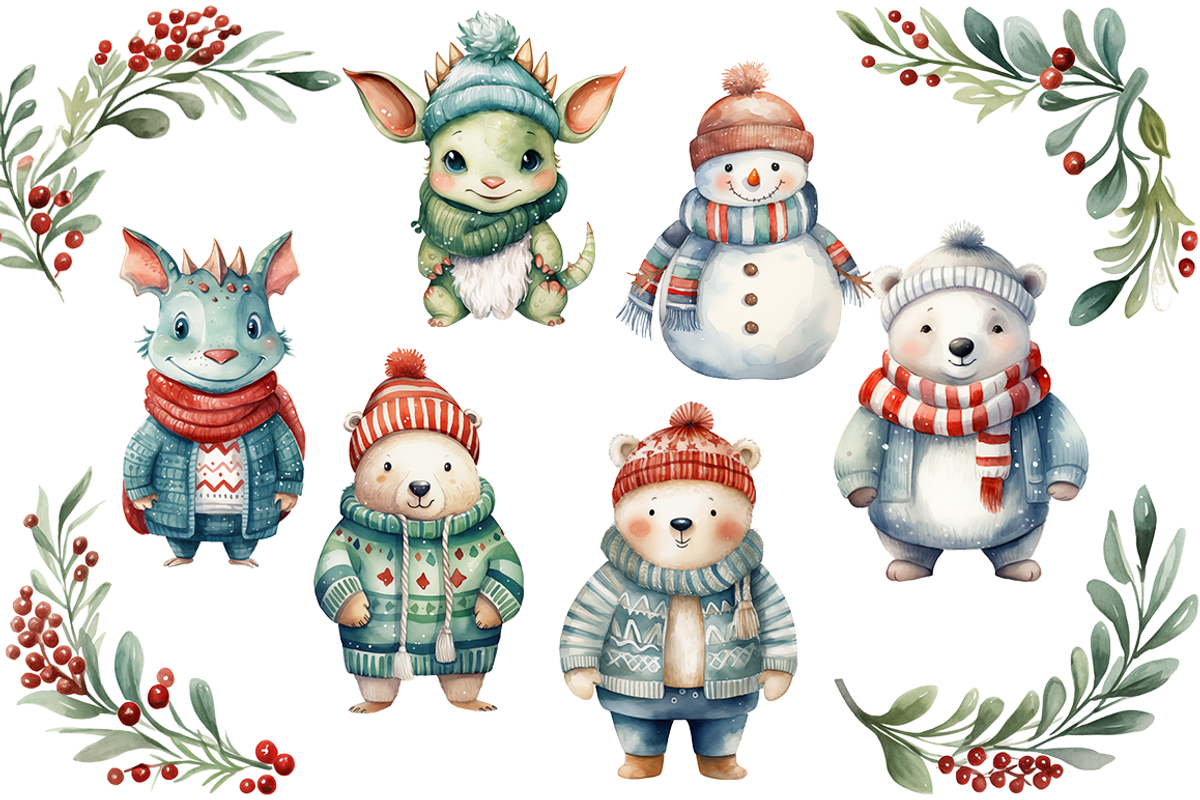 Watercolor Christmas Animals, an Animal Illustration by Evgeniia (Photo 2 of 5)