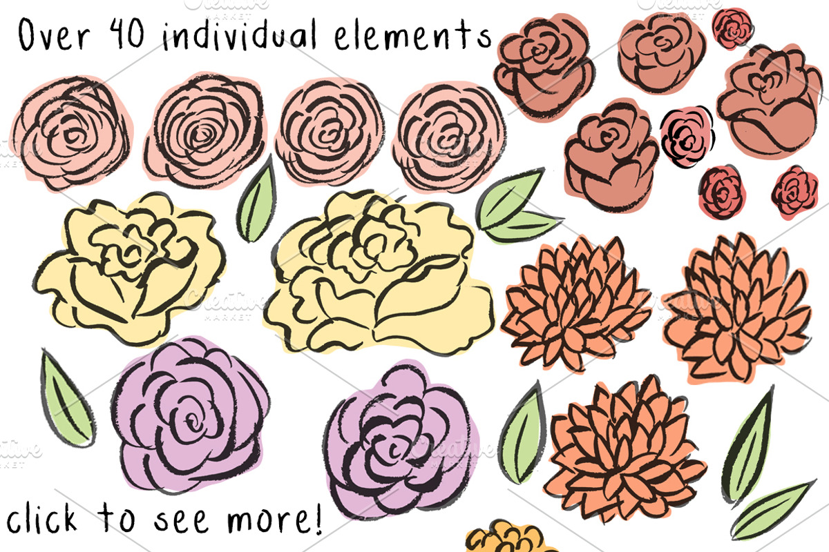 Hand Drawn Floral Design Element Set, an Illustration by Kellie Jayne Studio (Photo 2 of 5)