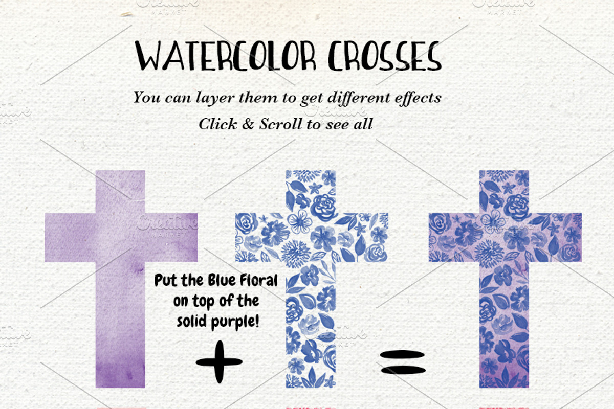 Watercolor Floral and Solid Crosses, an Illustration by La Bella Rue (Photo 4 of 4)