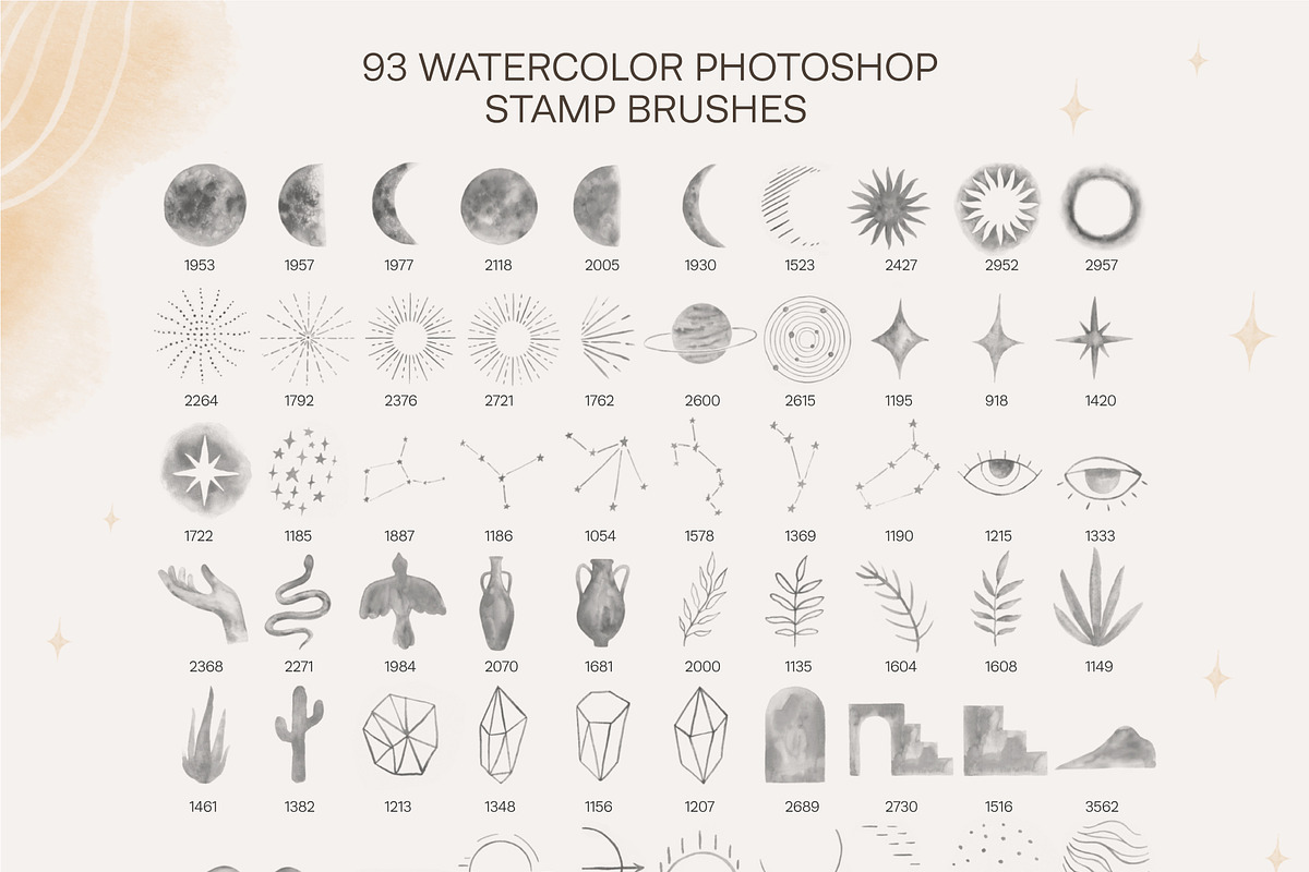 Watercolor Celestial Stamp Brushes, a Brush Add-On by NinaFedorova (Photo 6 of 7)