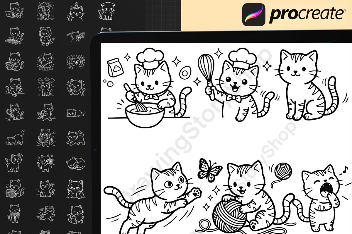 160 Procreate Kawaii Cat Stamps, a Brush Add-On by DrawingStoryShop (Photo 5 of 6)