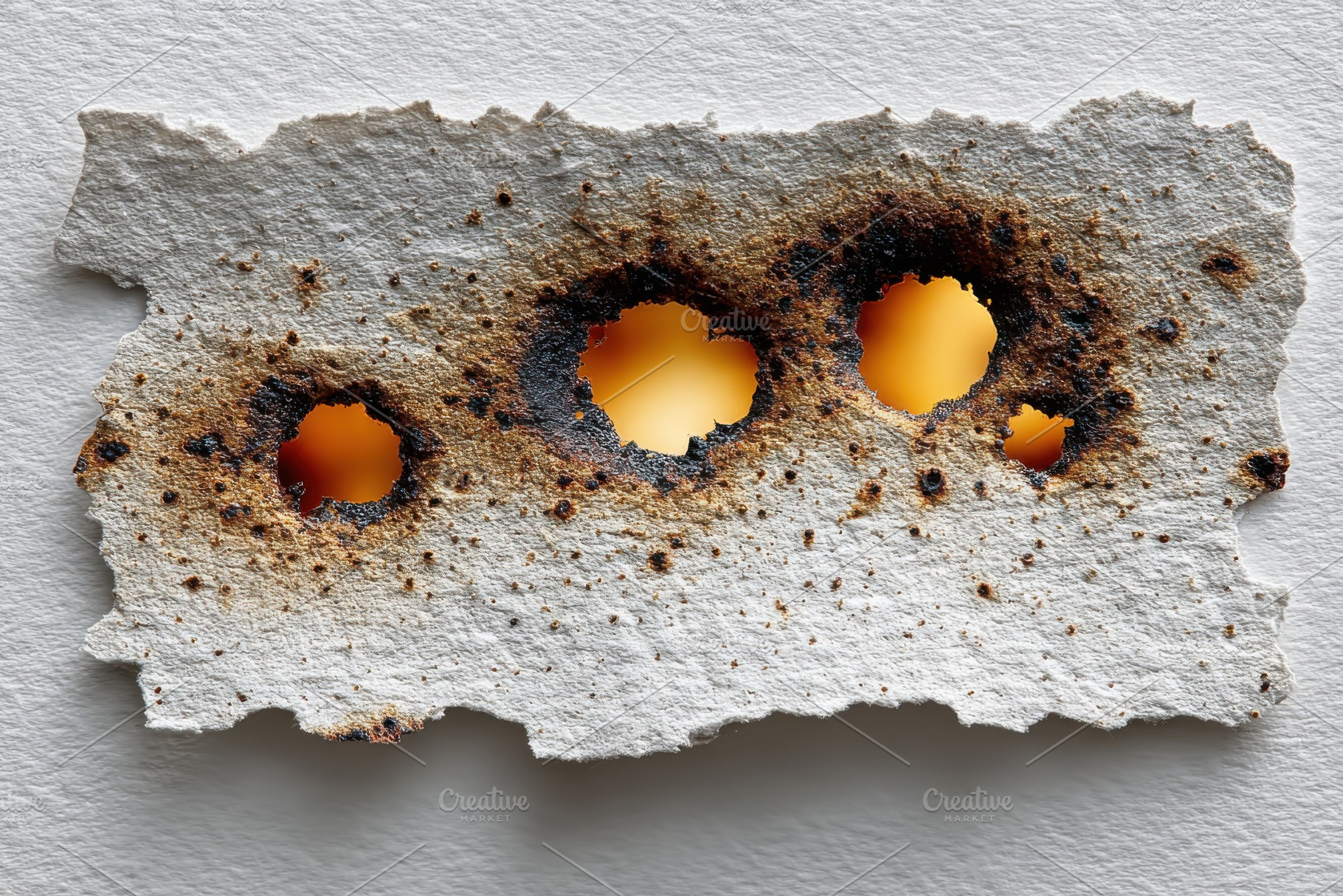 Burned paper with three holes reveal, a Photo by Pixeness Studio