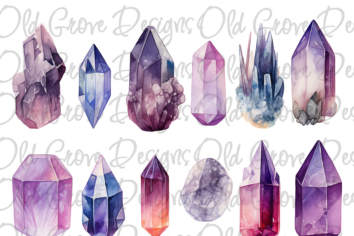 Watercolor Crystal Clipart Bundle, an Object Illustration by Old Grove Designs (Photo 7 of 7)