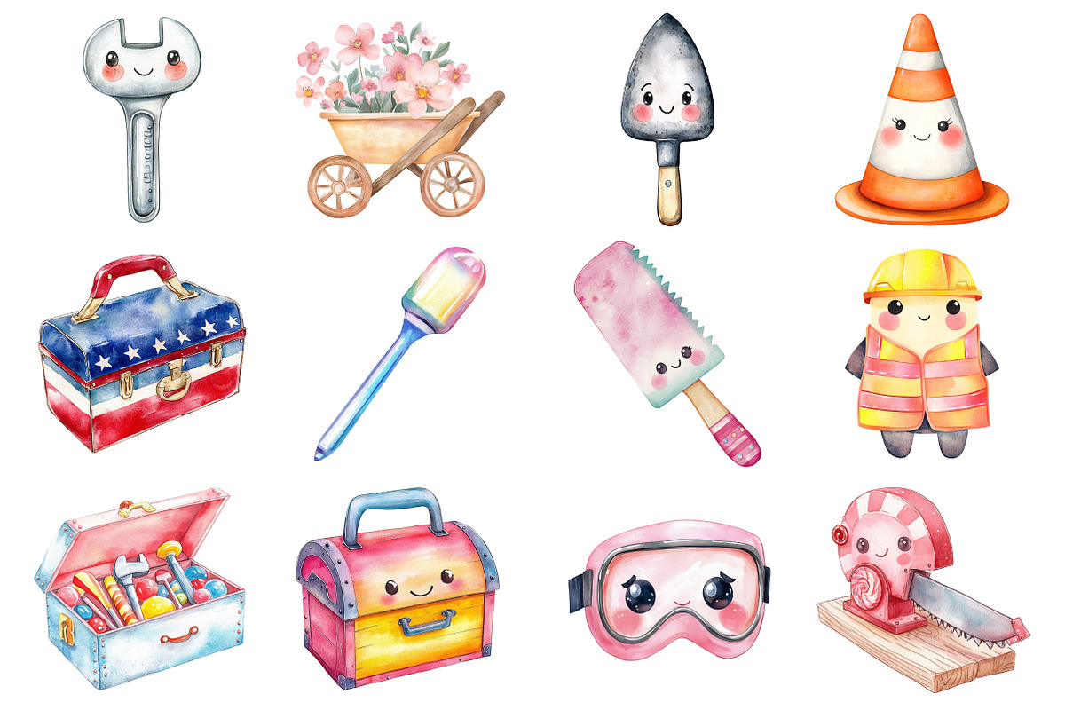 Watercolor Kawaii Labor Day Clipart, an Illustration by Daily.Designs (Photo 3 of 3)