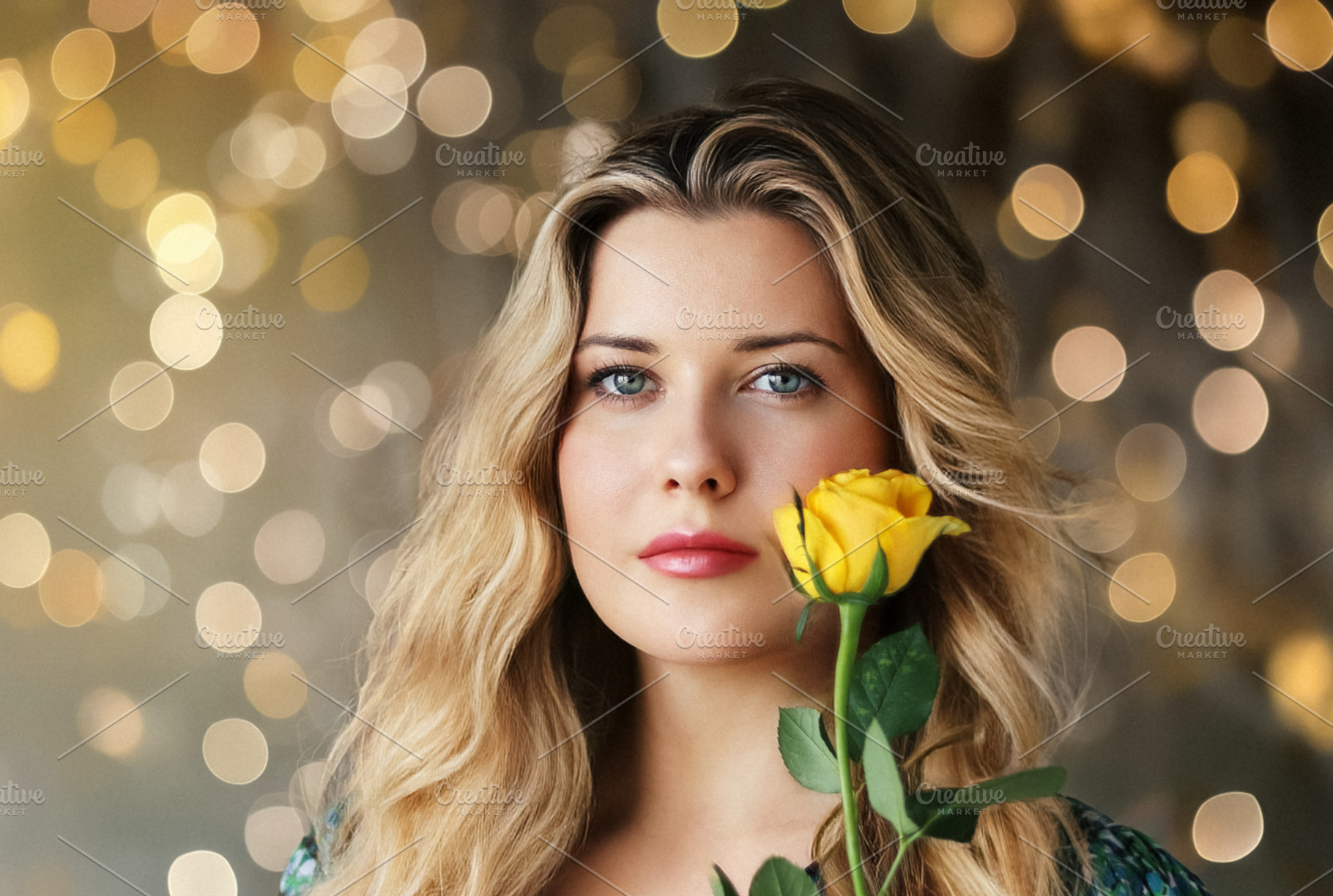 Beautiful woman holding yellow rose, soft romantic portrait, blo, a Person Photo by Studio ANNA