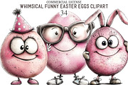 Whimsical Funny Easter Eggs Clipart, an Illustration by designcity5 (Thumbnail 1 of 5)