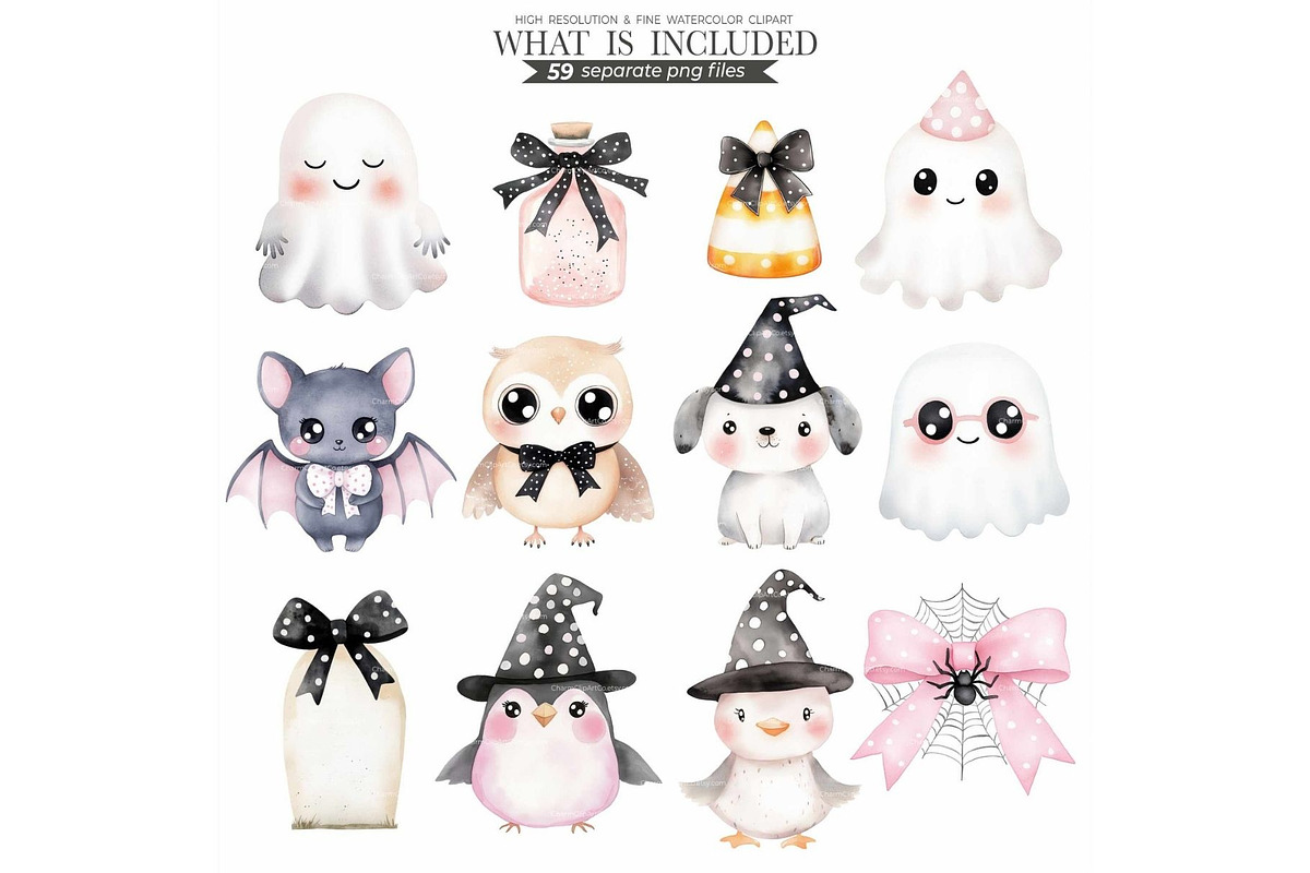 Cute Halloween Ghost and Pumpkin, a Seasonal Illustration by CharmClipart (Photo 4 of 7)