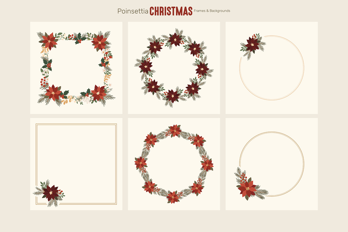 Poinsettia Christmas Backgrounds, a Seasonal Illustration by moja doodle (Photo 2 of 9)