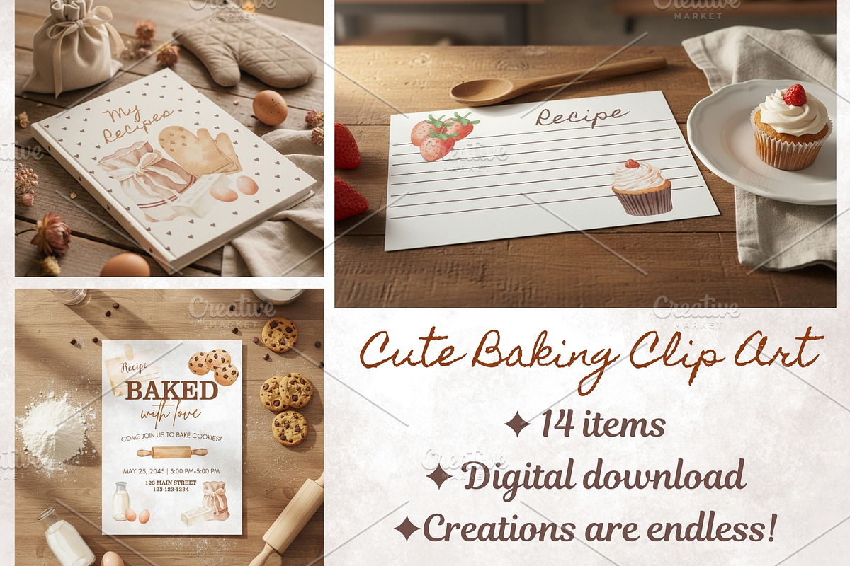 Baking Clipart | 14 Watercolor Items, a Food Illustration by Sunny Jar Designs (Photo 2 of 3)