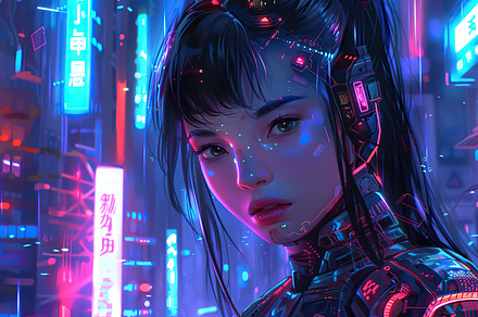 Digital art of a girl with cyberneti, a Photo by LOGOCREATIVE