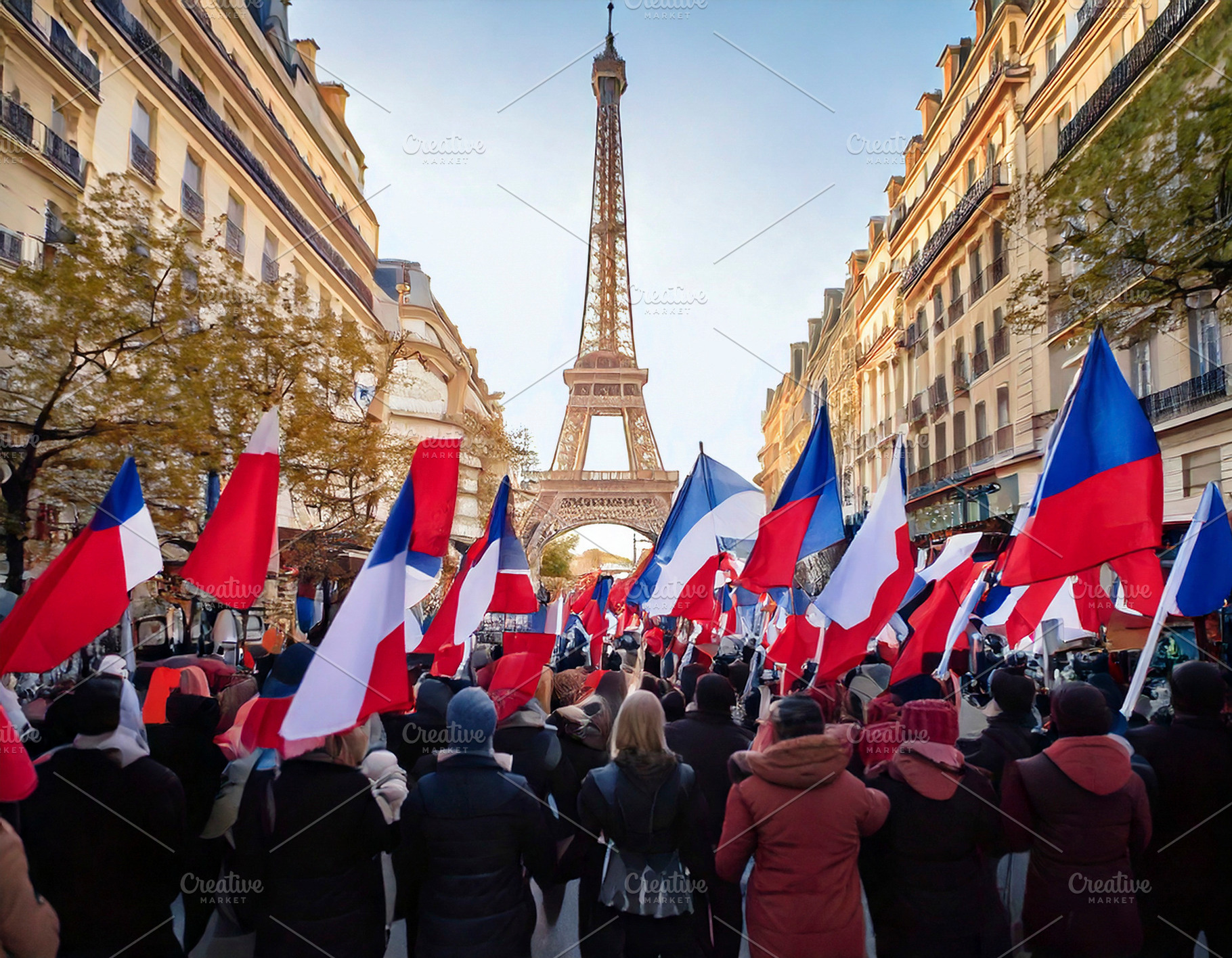 Crowd walks with flags in paris, a Person Photo by DanFLCreativo