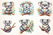 Cute Watercolor Koala Clipart, an Illustration by DreamCafeArt (Thumbnail 2 of 7)