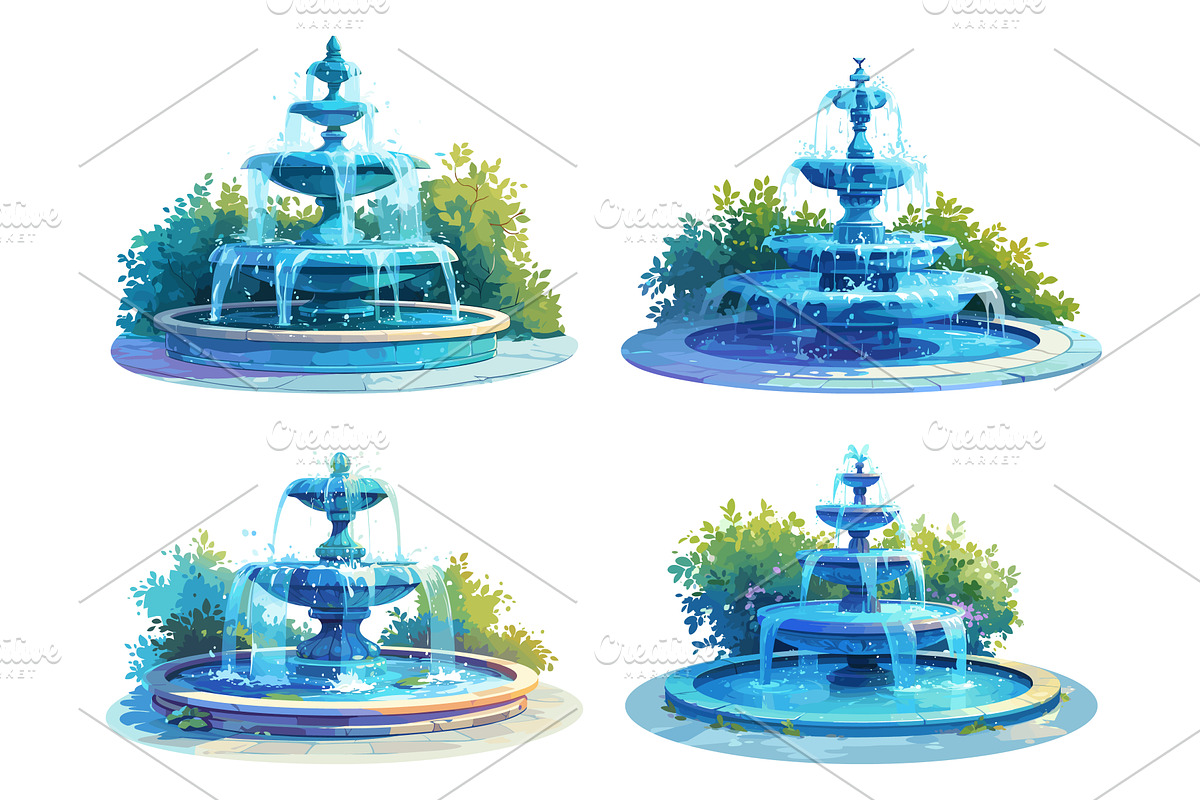 set of cartoon fountains with, an Illustration by LadadikArt