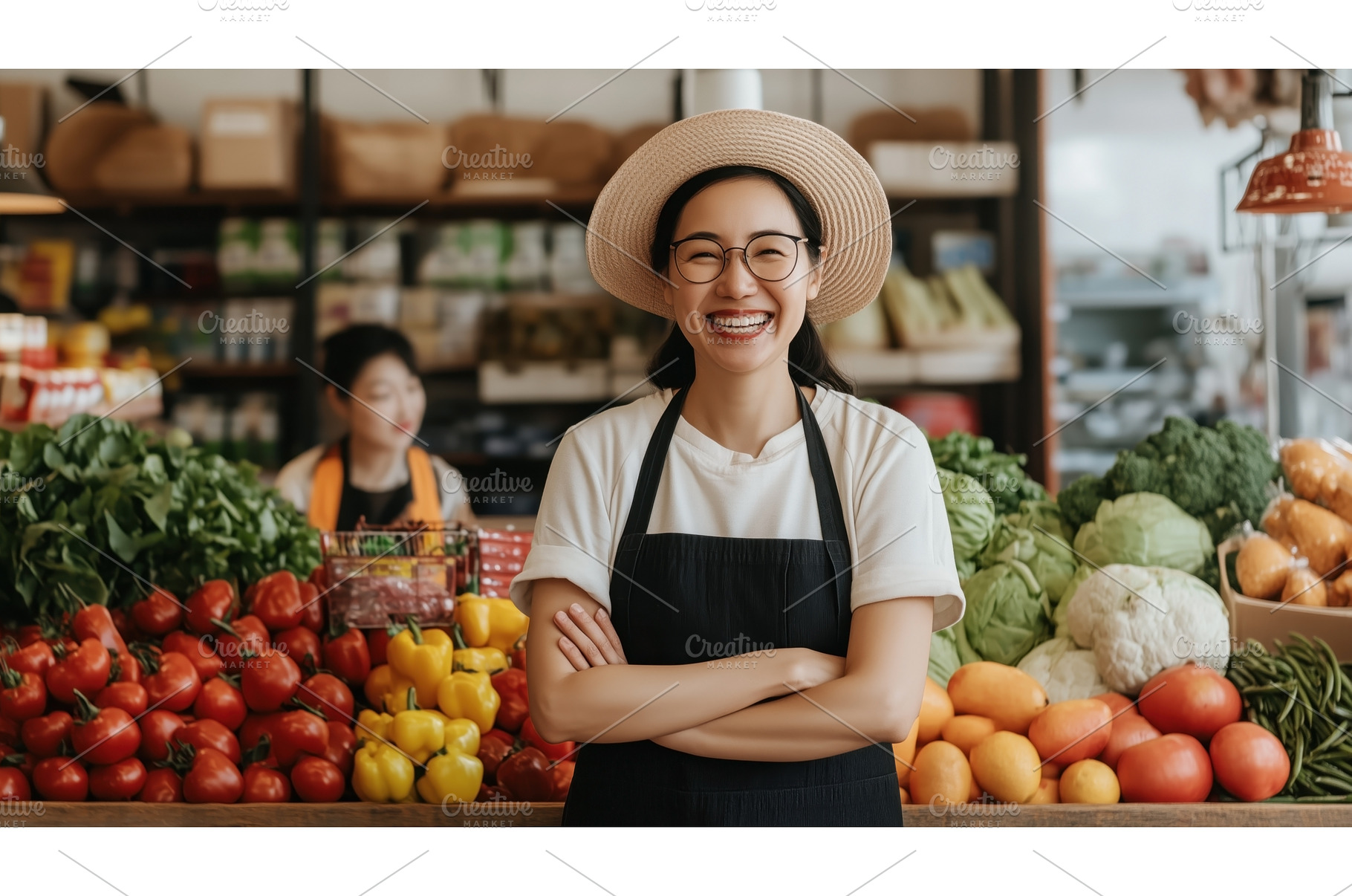Asian female vendor smiling, a Person Photo by Sergey Kotenev