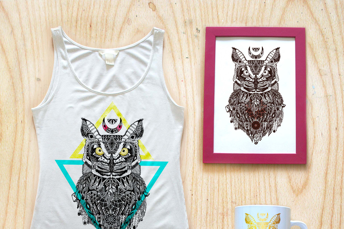 Textured owl in aztec style, a Texture Illustration by AnastasiaFears (Photo 2 of 2)