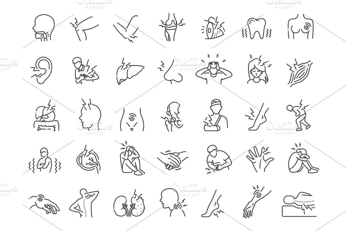 Human Pain Icons Set, an Outline Icon by Tettygreen (Photo 2 of 2)