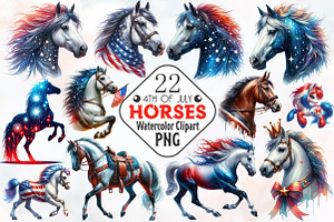 Patriotic 4th of July Horses Clipart, an Illustration by RobertsArt