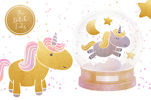 Unicorns & Snowglobe Clipart Set