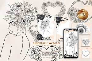 Abstract Women. Flowers. Hearts.