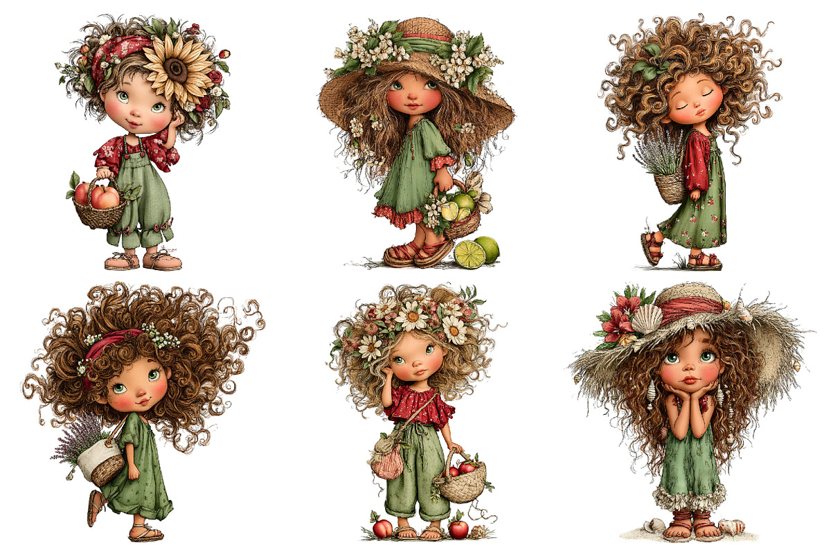 Whimsical Summer Little Girl Clipart, a Seasonal Illustration by Daily.Designs (Photo 4 of 5)