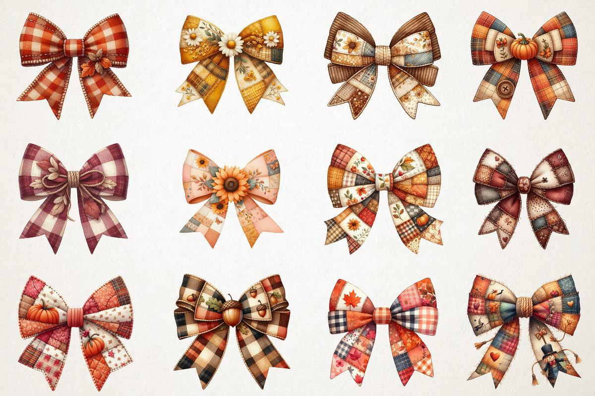 Fall Patchwork Bow Clipart, an Illustration by RobertsArt (Photo 6 of 7)