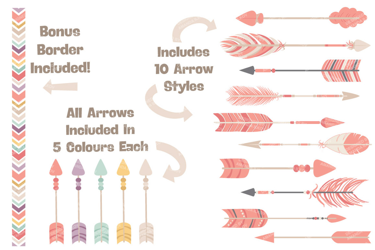 Vintage Girls Tribal Arrow Clipart, an Illustration by Amanda Ilkov (Photo 2 of 4)