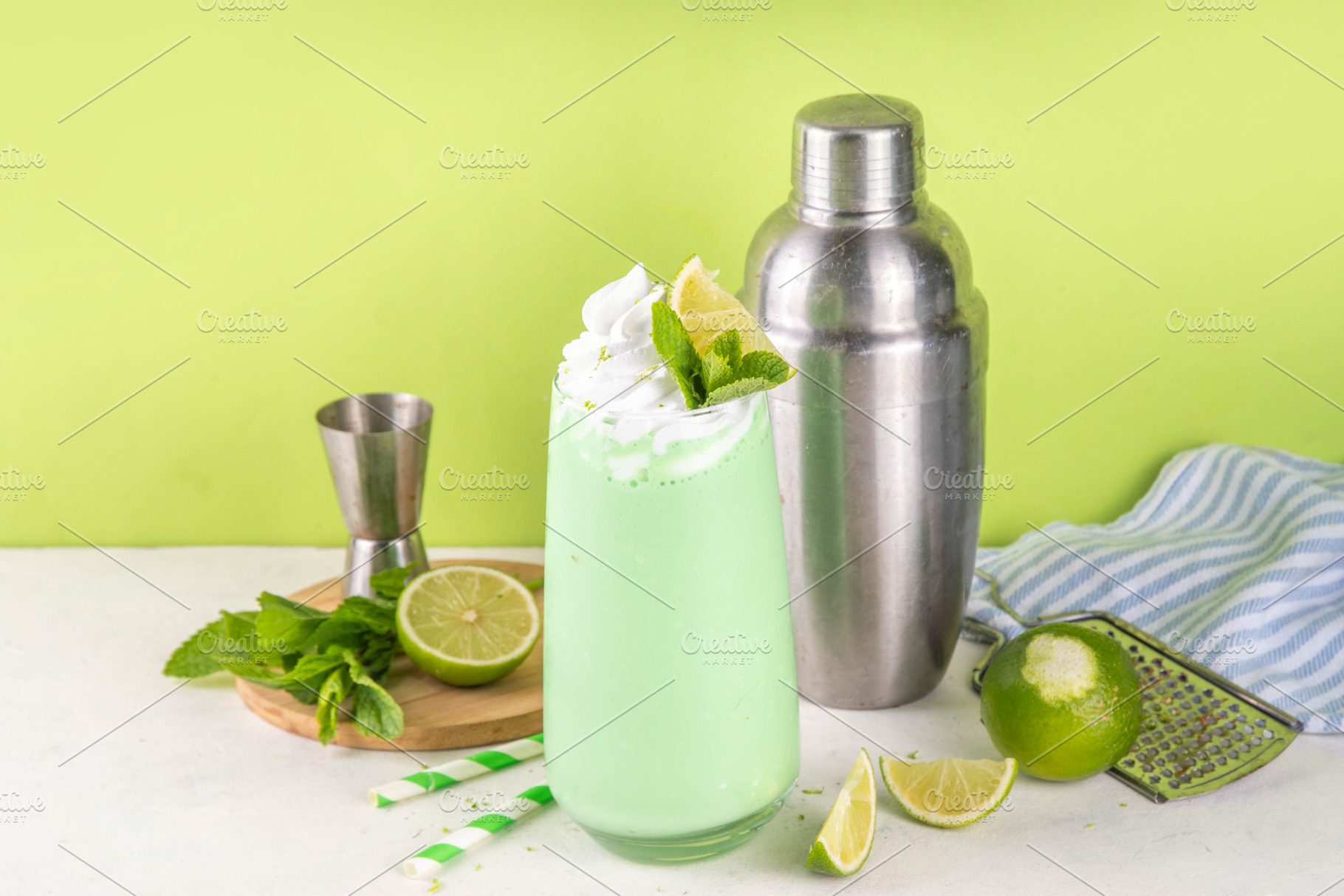 Key lime pie or mojito taste cold milkshake cocktail, a Food & Drink Photo by Rimma