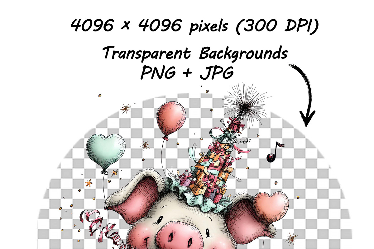 Funny Birthday Pig Clipart Cartoon, a Graphic by one-touch (Photo 6 of 15)
