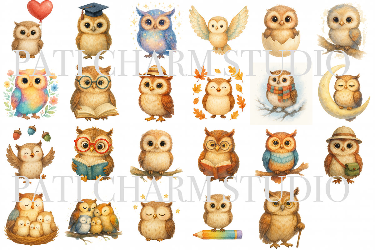 23 Cute Owl Clipart, an Animal Illustration by Pati Charm Studio (Photo 2 of 8)