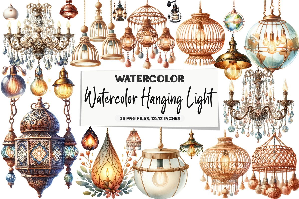 Watercolor Hanging Light Clipart, an Illustration by DreamArtGraphic (Photo 1 of 5)
