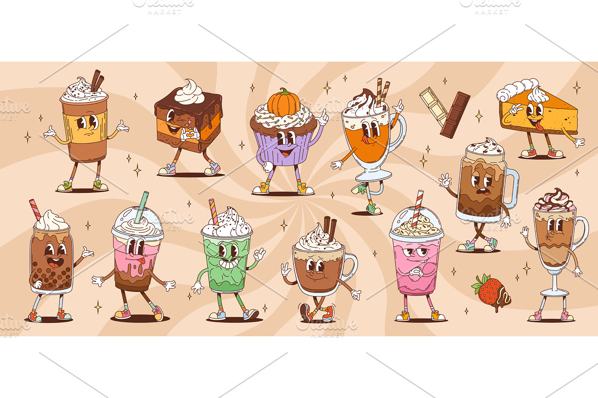 Retro hippie dessert characters, a Decorative Illustration by Buch&Bee