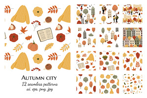 Fall Seamless Pattern, Autumn City