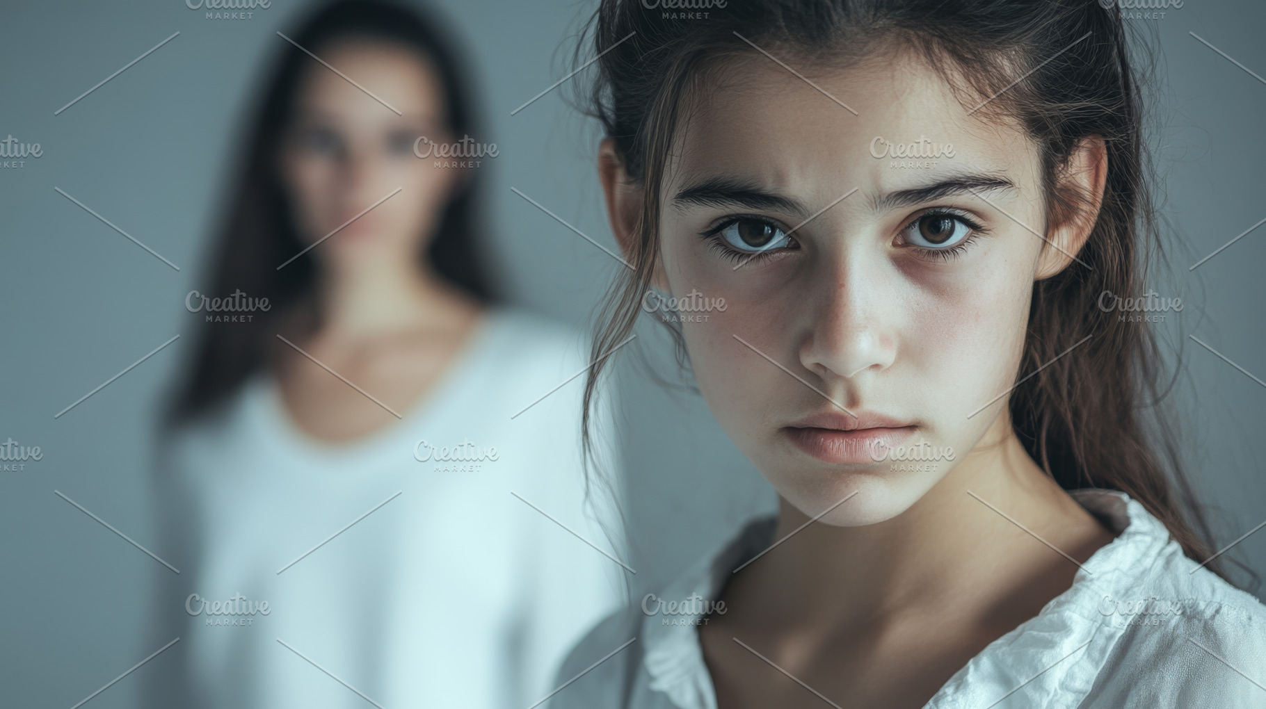 Upset Child with Concerned Mother in Emotional Family Moment, an Abstract Photo by Natalia Klenova's Shop