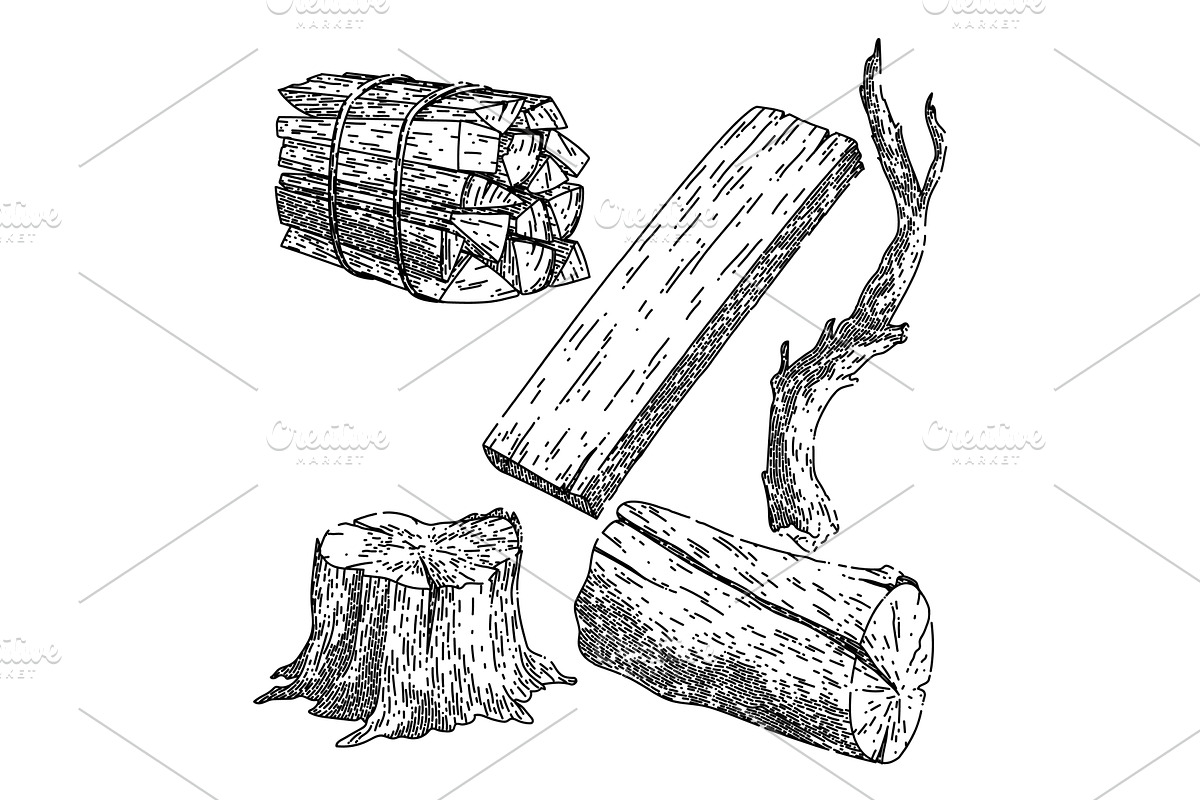 wood log set sketch hand drawn, an Object Illustration by pikepicture