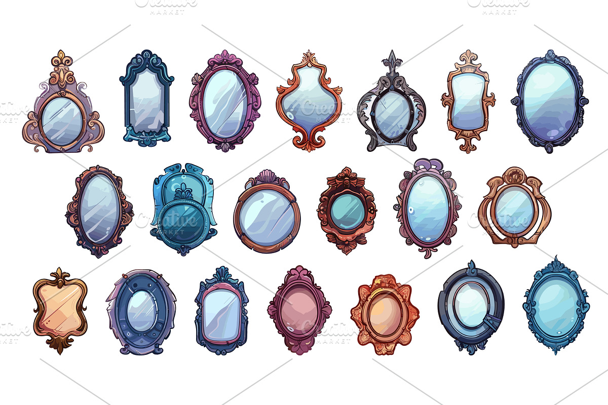 Cartoon Antique Handmade Mirrors of, an Illustration by LadadikArt