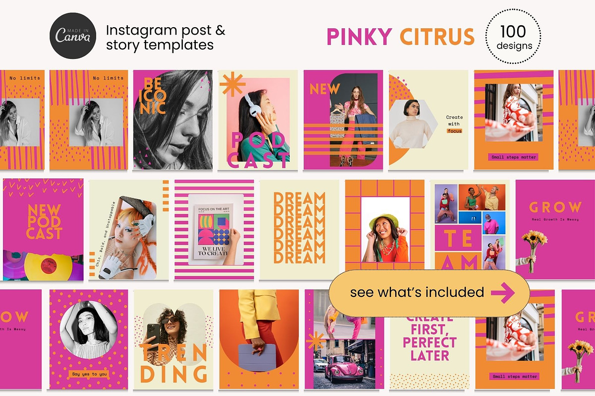 Bold Orange Pink Instagram Templates, a Social Media Template by Yaaas Design (Photo 2 of 12)