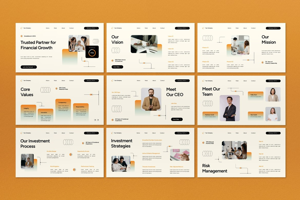 Orange Company Profile Google Slide, a Presentation Template by graphicook (Photo 2 of 4)