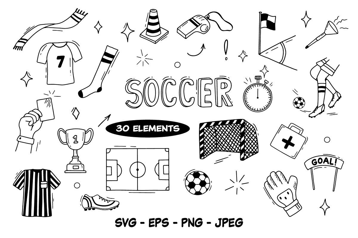 Soccer doodle vector line set, an Object Graphic by ElenaPlatovaArt (Photo 1 of 5)
