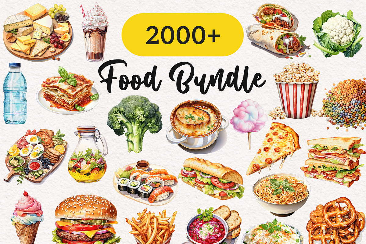 Food Clipart Mega Bundle, a Food Illustration by PaintPixelCo (Photo 1 of 19)