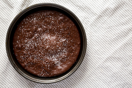 Homemade Chocolate Cake with Powdered Sugar, top view. Flat lay,, a Food & Drink Photo by LiudmylaChuhunova