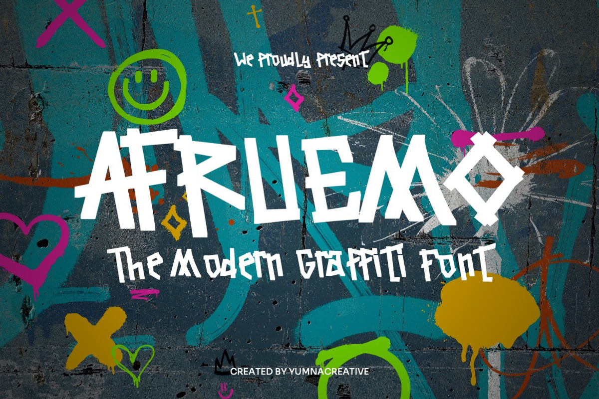 Afruemo - Modern Graffiti Font, a Handwritten Font by Dhabee (Photo 1 of 9)
