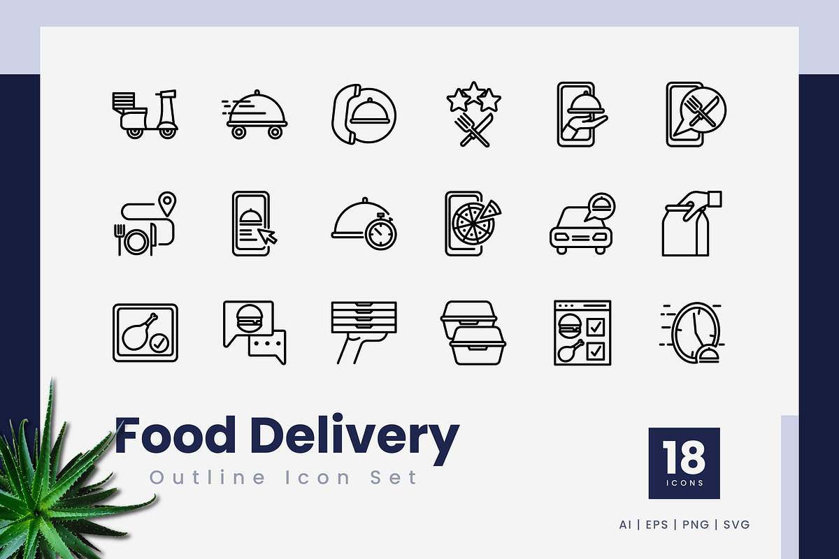 Food Delivery Outline Icons, an Outline Icon by Zeer Graphic (Photo 2 of 2)
