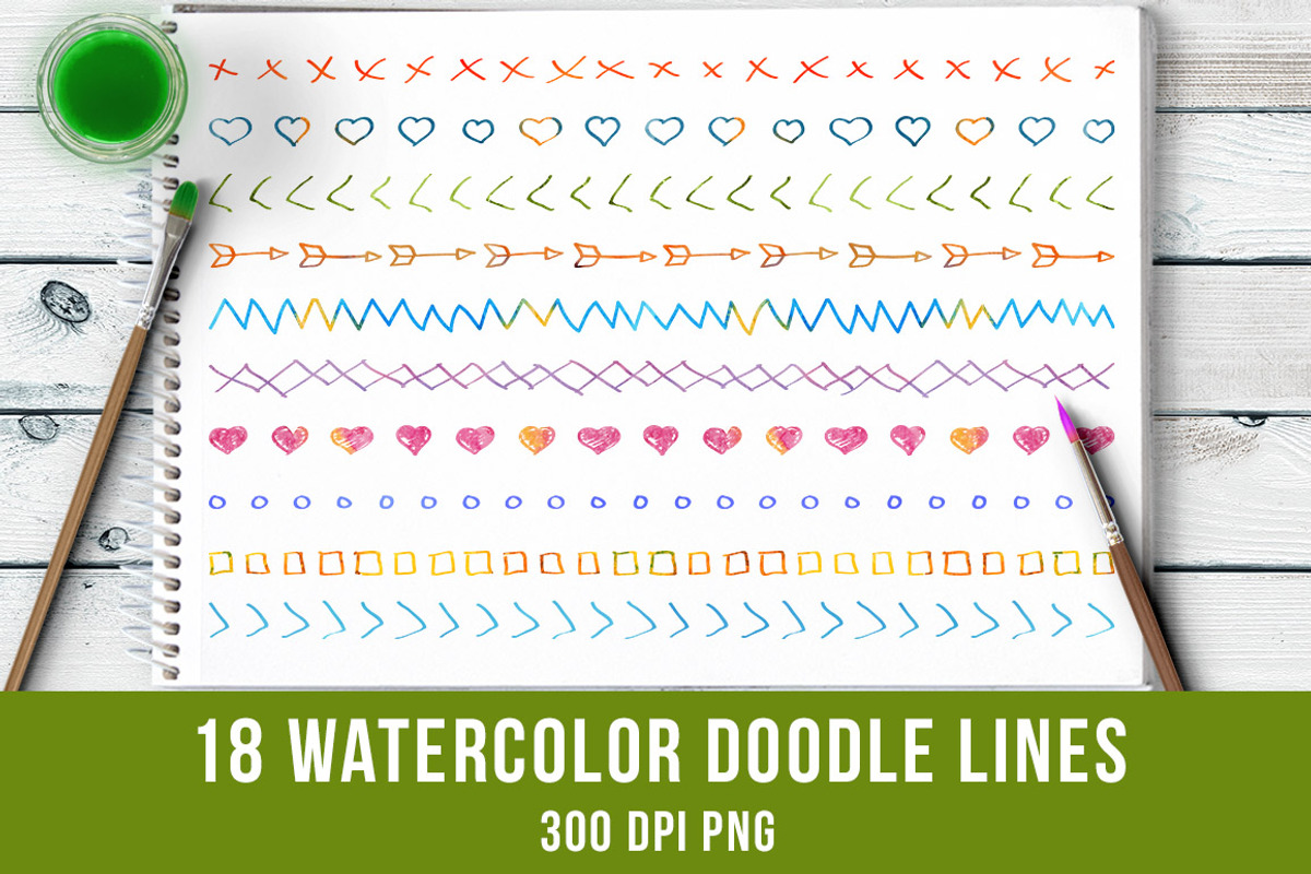 18 Watercolor Doodle Lines #2, an Illustration by The Digital Download Shop (Photo 1 of 3)