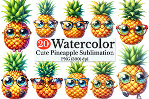 Watercolor Cute Pineapple Clipart