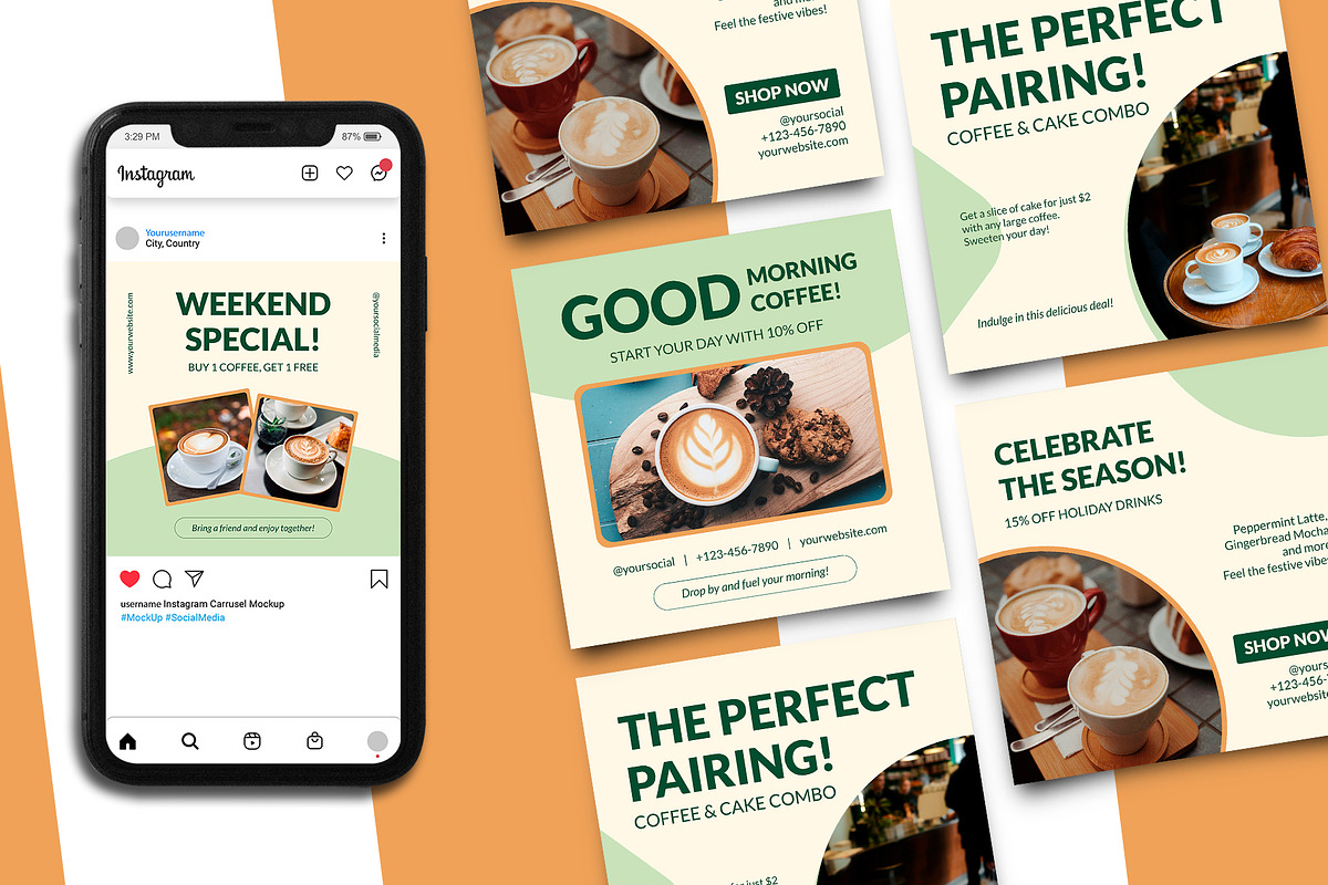 Coffee Shop Instagram Post Template, a Social Media Template by Artnivora.Std
